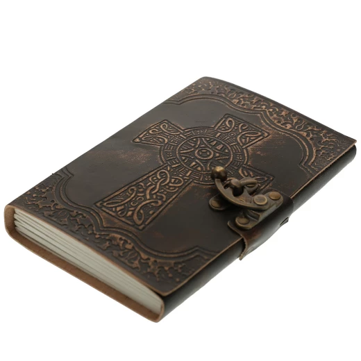 Handmade Notebook with Embossed Celtic Cross on the Leather Cover